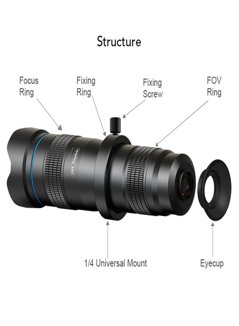 آبيكسل عدسة APEXEL APL-JS28X HD 28X المعدنية أحادية الأنبوب للتصوير عن بُعد للهواتف الذكية، مزودة بضبط يدوي للتركيز، مناسبة لمعظم الهواتف الذكية، مثالية للسفر، والفعاليات الرياضية، والحفلات الموسيقية، ومراقبة الطيور، والتصوير الفوتوغرافي. - Image 4